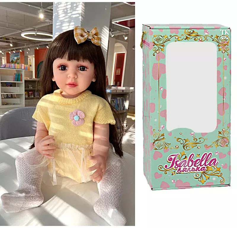 Лялька РЕБОРН 50 гумова, імітація скляних очей, пустушка, пляшечка, памперс, прикраса, взуття, в коробці