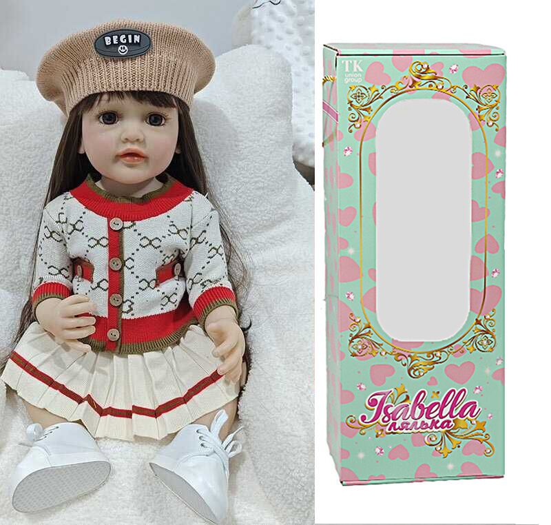 Лялька РЕБОРН 50 гумова, імітація скляних очей, пустушка, пляшечка, памперс, прикраса, взуття, в коробці