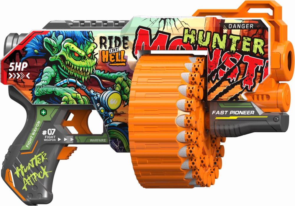 Іграшковий пістолет автомат. бараб. на батар. з м'як. наб. Мисливець на монстрів (24 шт.) (30,5х19см)