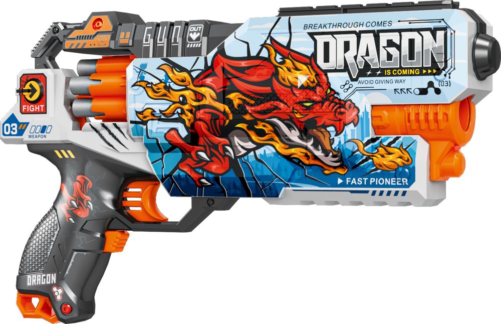 Іграшковий пістолет автомат. барабан на батарейках з м'як. набоями Дракон