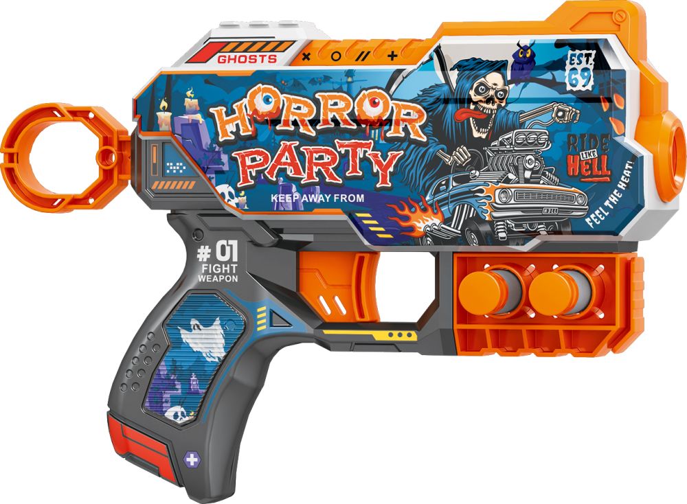 Іграшковий пістолет мех. з м'якими набоями (6 шт.) (Вечірка жахів) (20 х 13.5см)