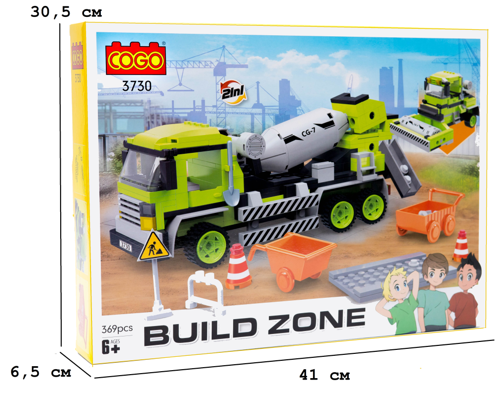 Конструктор "Будівництво" (369 елм.) 2в1 Бетонозмішувач / COGO