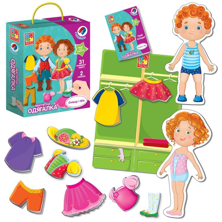 Гра настільна Vladi Toys магнітна одягалка. Олівер і Мія